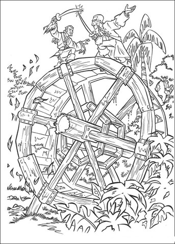 James Norrington And Will Turner Are Fighting On The Wheel Coloring Page